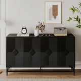 Accent Black Lacquered 4 Door Wooden Cabinet Sideboard Buffet Server Cabinet Storage Cabinet, for Living Room, Entryway, Hallway, Office, Kitchen and Dining Room