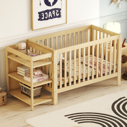 Convertible Crib with Changing Table, Natural