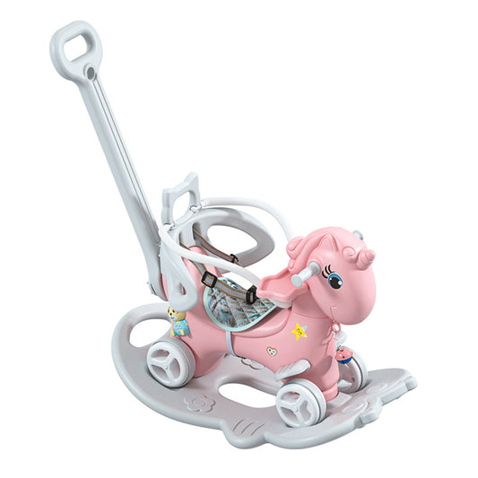 Rocking Horse for Toddlers, Balance Bike Ride On Toys with Push Handle, Backrest and Balance Board for Baby Girl and Boy, Unicorn Kids  Pink Color