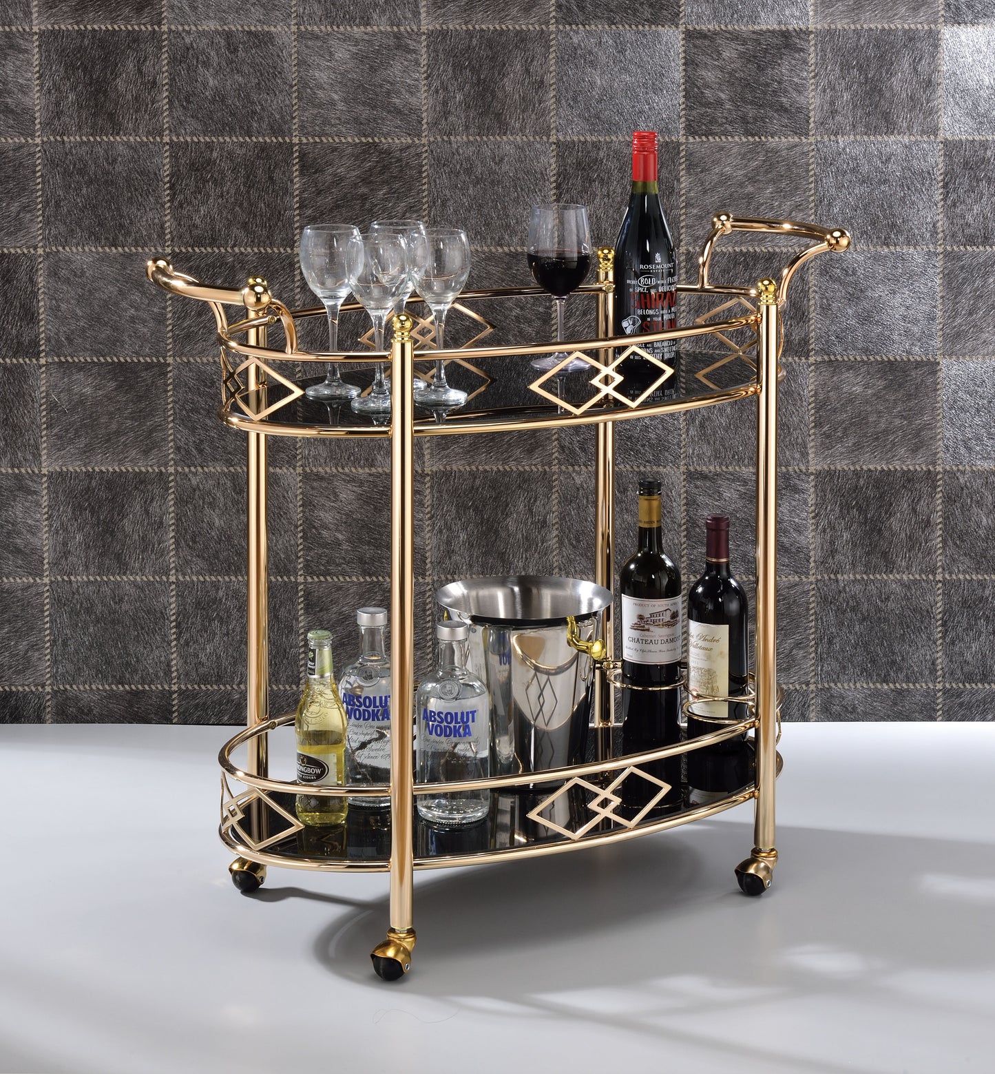 ACME Ottesen Serving Cart, Gold & Black Glass 98351