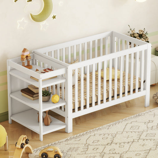 Convertible Crib/Full Size Bed with Changing Table, White