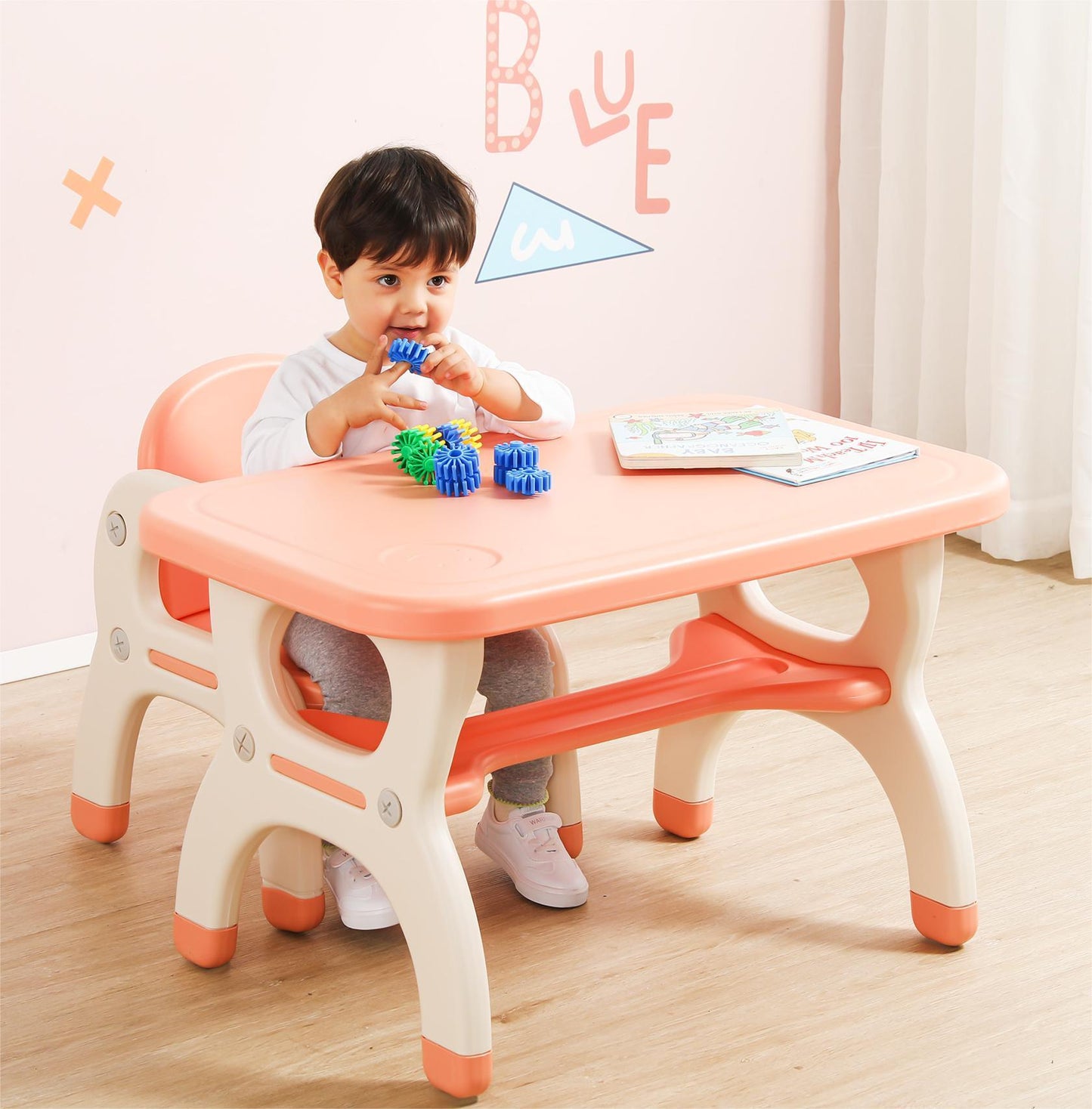 Premium Kids pink color  Learning Desk and Chair Set Ideal for Preschoolers, Home Use, and Kindergarten (One desk and Two Chairs)