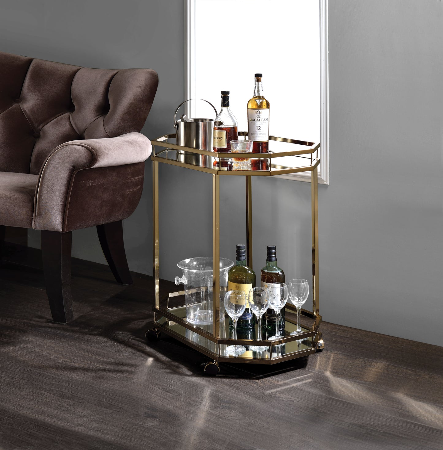 ACME Lacole Serving Cart, Champagne & Mirror 98197