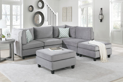 Simona Gray Velvet 6Pc Modular Sectional Sofa