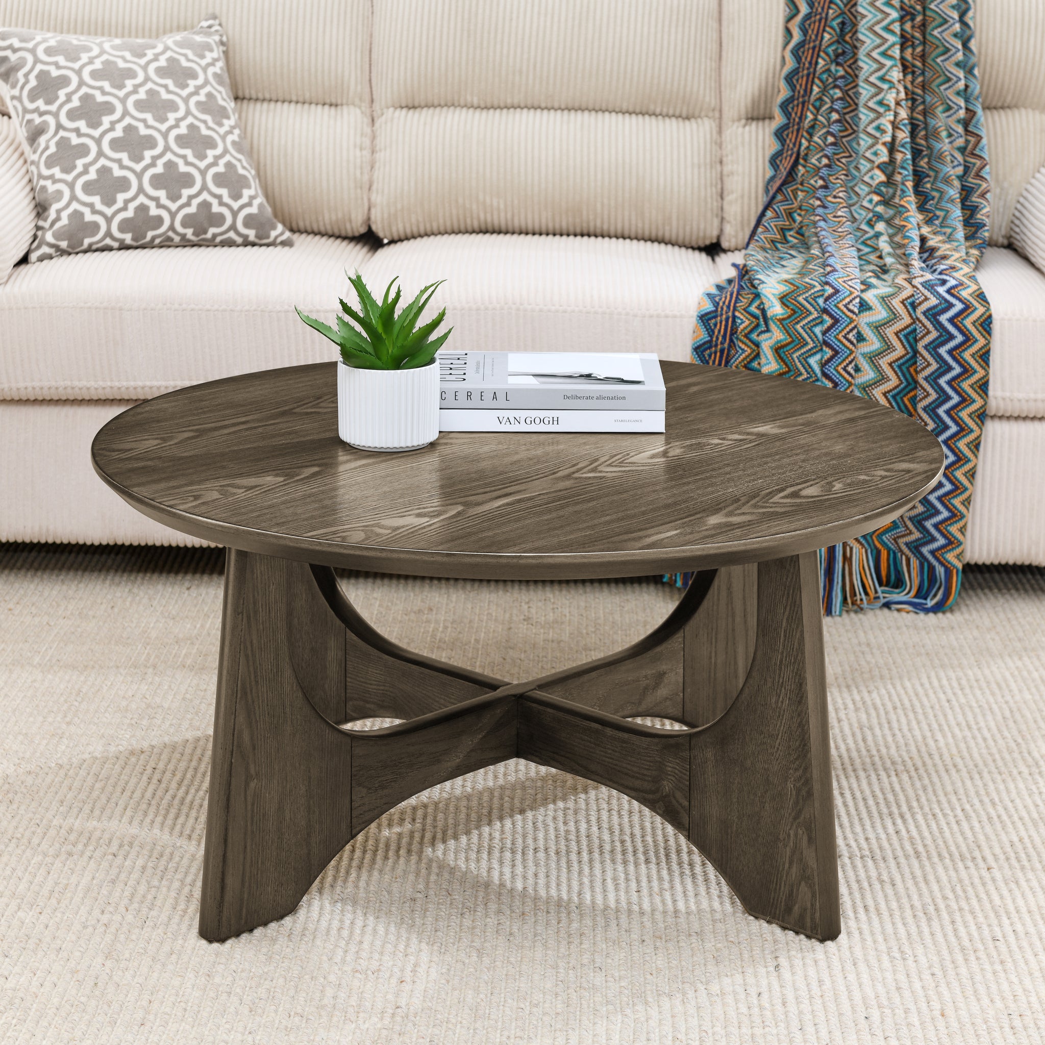 36" Round Coffee Table, Wooden Coffee Tables for Living Room Reception Room(Walnut)