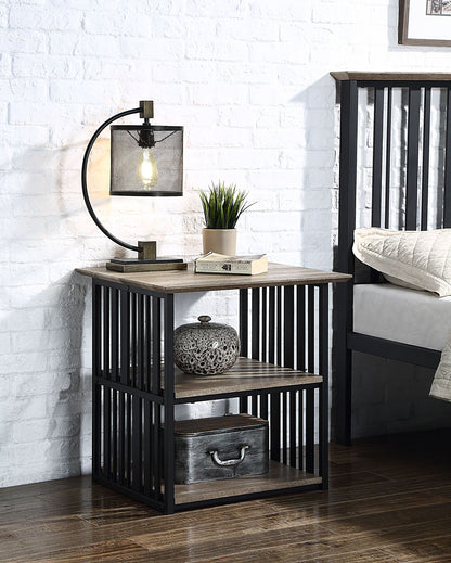 Glavbiku Zudora Nightstand, Antique Oak & Black Finish BD01749