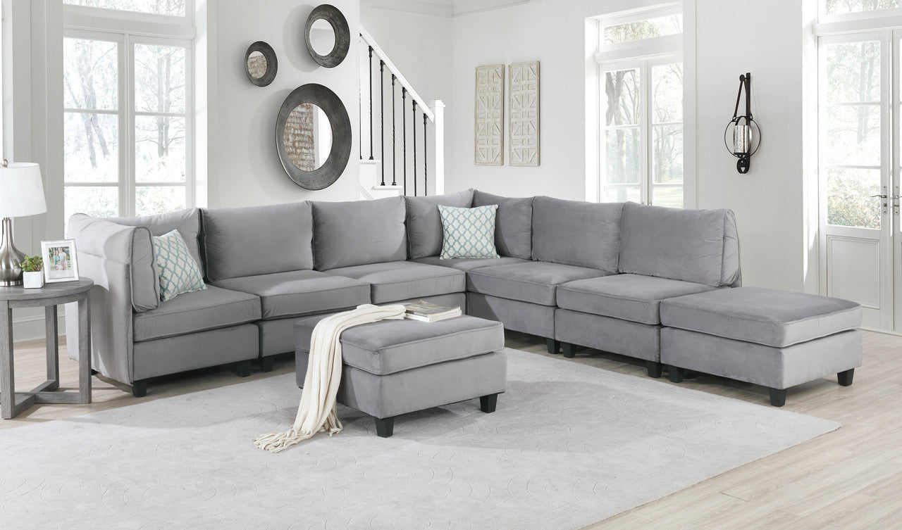 Zelmira Gray Velvet 8Pc Modular Sectional Sofa