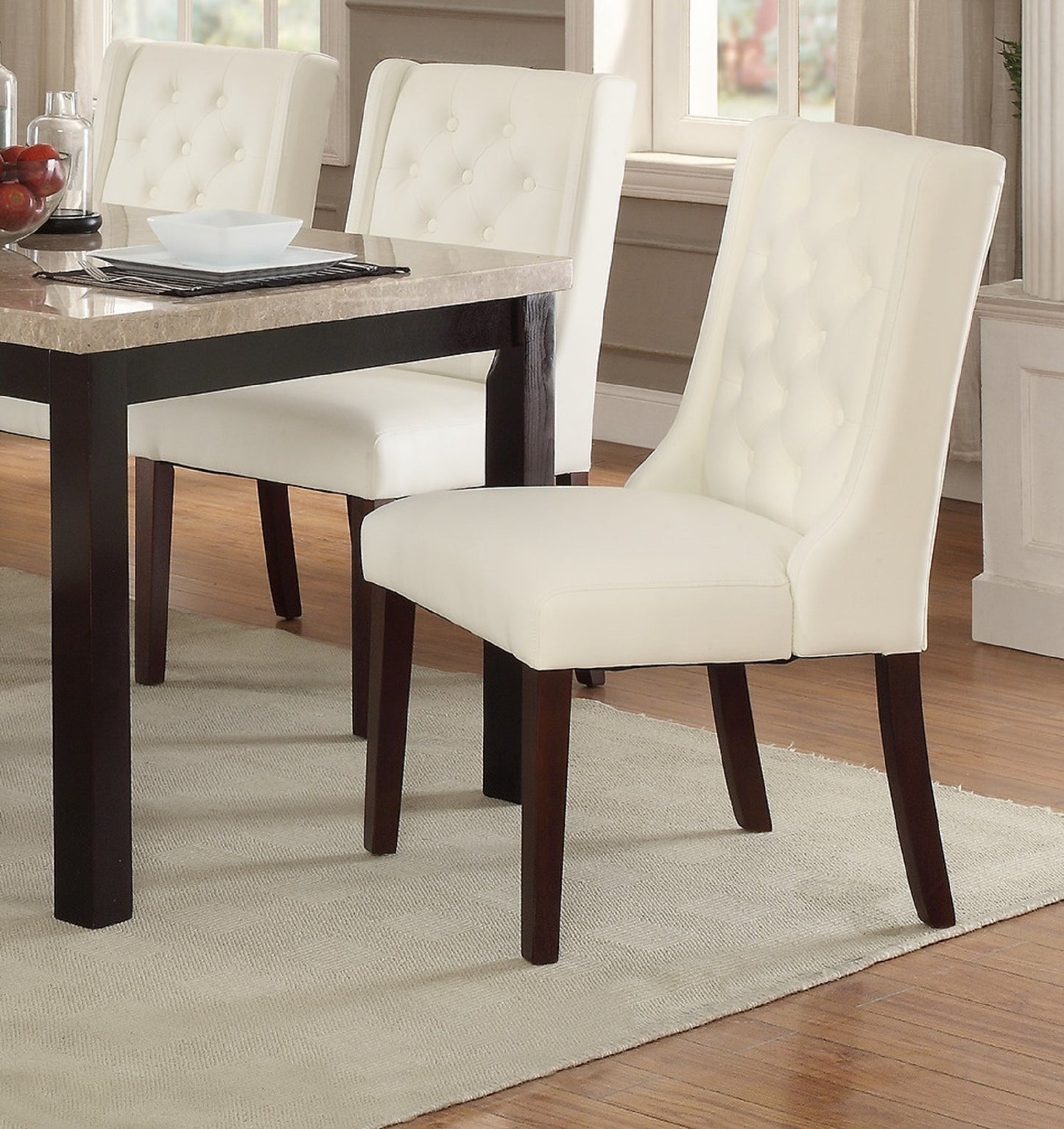 Modern Faux Leather White Tufted Set of 2 Chairs Dining Seat Chair