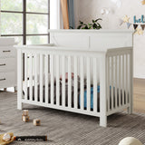 Rustic Farmhouse Style Whitewash 4-in-1 Convertible Baby Crib - Converts to Toddler Bed, Daybed and Full-Size Bed, White